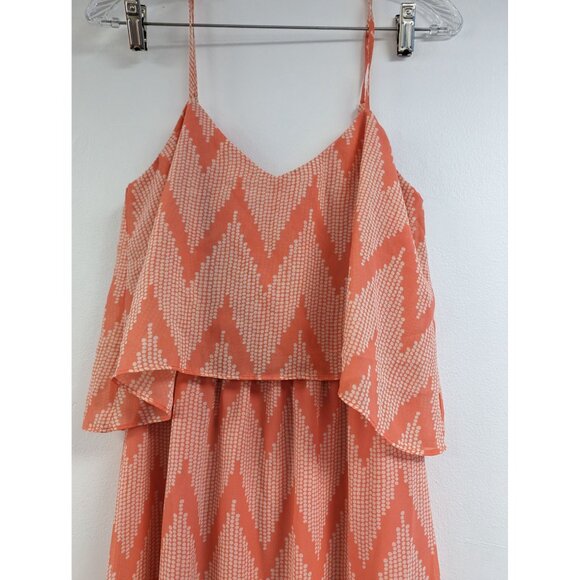 Bisou Bisou Tank Maxi Dress Size 4 Spaghetti Straps Peachy Orange Chevron Stripe - Picture 3 of 8